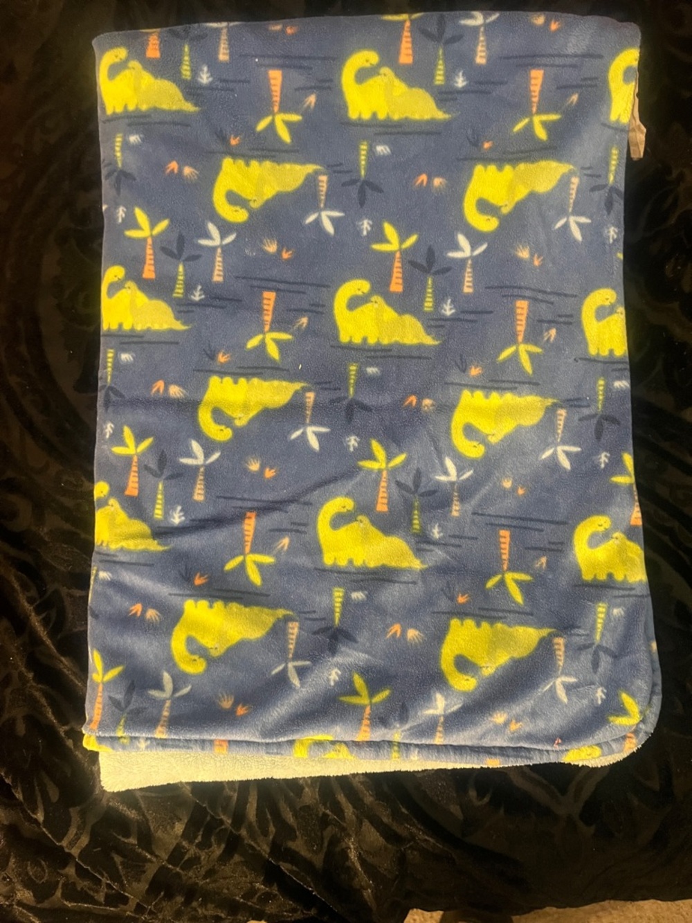 Blue Baby Blanket with green dinosaur Print